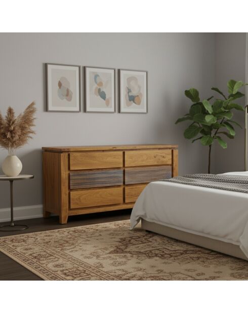 Commode 6 tiroirs Acacia Lisboa Marron - 140x45x70 cm