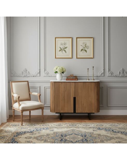 Buffet bas 2 portes plateau marbre blanc Manguier Kfir II Marron - 95x40x80 cm