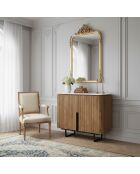 Buffet bas 2 portes plateau marbre blanc Manguier Kfir II Marron - 95x40x80 cm