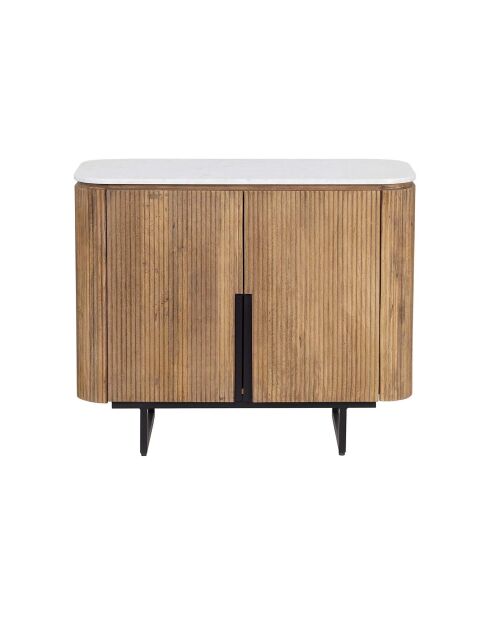 Buffet bas 2 portes plateau marbre blanc Manguier Kfir II Marron - 95x40x80 cm