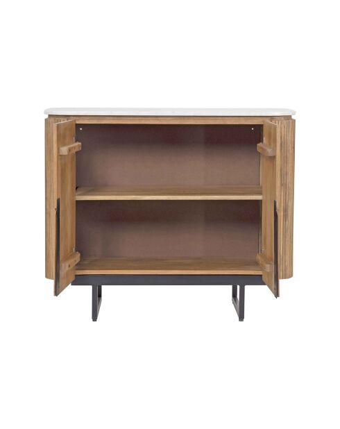 Buffet bas 2 portes plateau marbre blanc Manguier Kfir II Marron - 95x40x80 cm