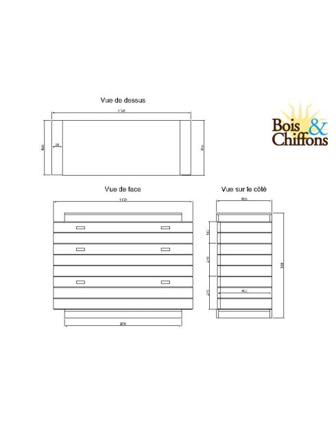 Commode bois massif bicolore 3T Manguier Herods Naturel - 115x46x87 cm