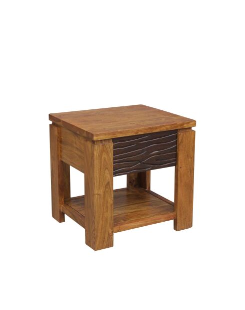 1T Acacia Maya zweifarbiger Nachttisch aus geschnitztem Holz