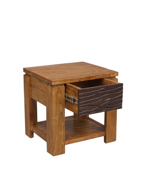 1T Acacia Maya zweifarbiger Nachttisch aus geschnitztem Holz