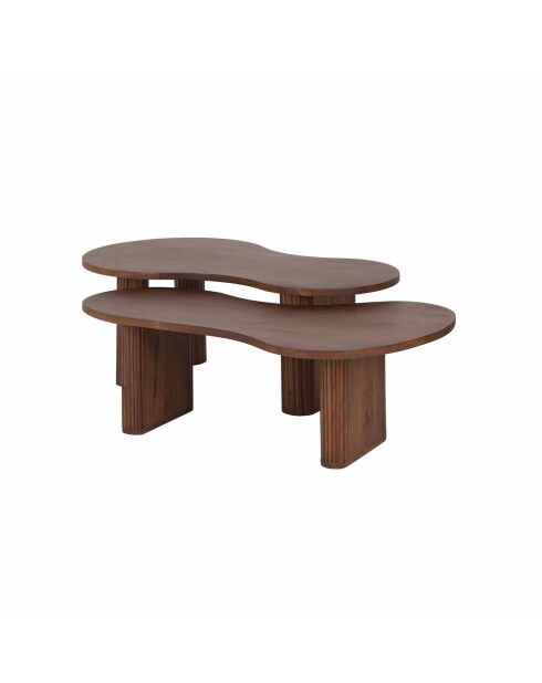 Set de 2 tables basses ovales Acacia Arad Marron - 110x60x40 cm et 110x60x35 cm