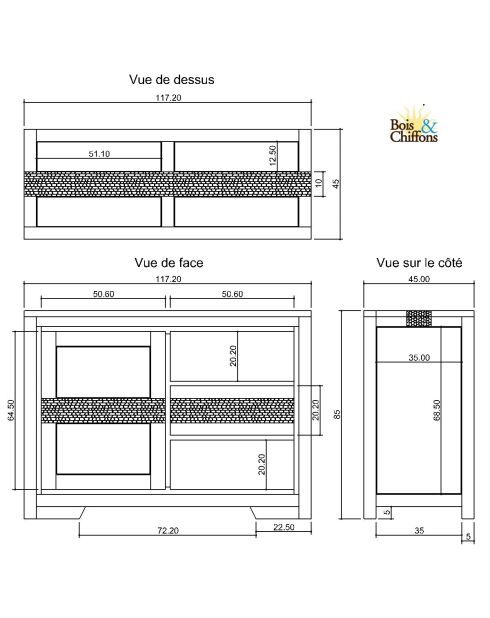 Kommode 1 Tür 3 Schubladen Acacia Tatoo Brown - 117,20x45x85 cm