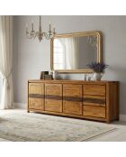 Buffet 3 Portes 3 Tiroirs Grand Modèle Acacia Tatoo Marron - 222x45x85 cm