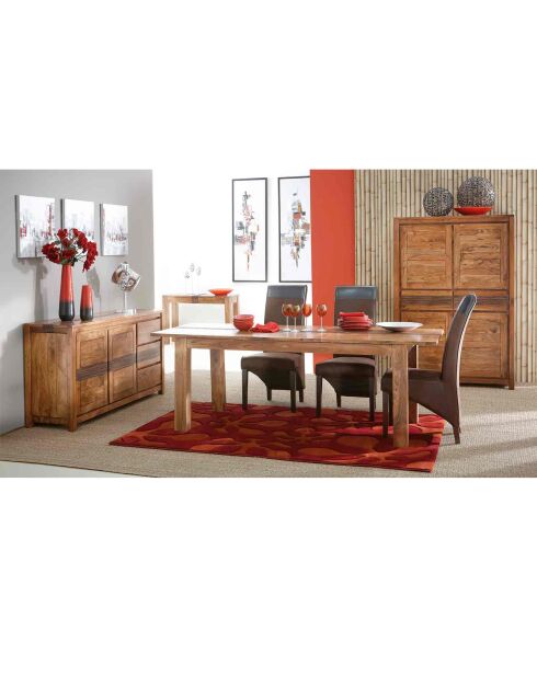 Buffet 3 Portes 3 Tiroirs Grand Modèle Acacia Tatoo Marron - 222x45x85 cm
