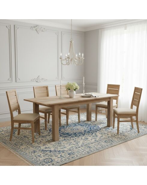 Table à manger plateau cannage 180 rallonge 40 Acacia Tatoo II Beige - 180x90x77 cm