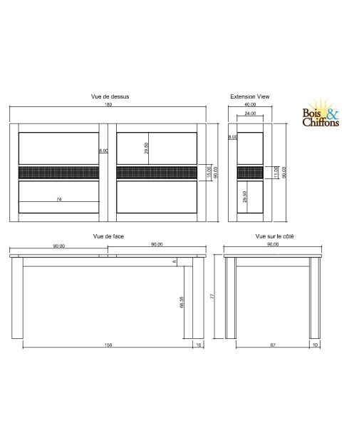 Table à manger plateau cannage 180 rallonge 40 Acacia Tatoo II Beige - 180x90x77 cm