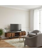 Grand meuble TV plateau marbre noir Manguier Kfir Naturel - 180x40x45 cm