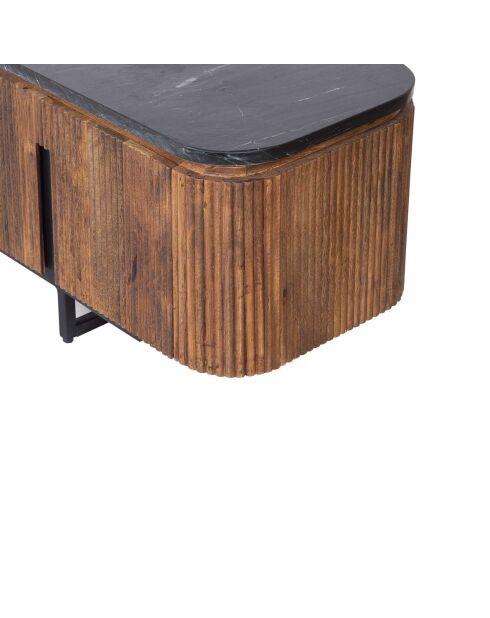 Grand meuble TV plateau marbre noir Manguier Kfir Naturel - 180x40x45 cm