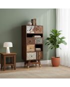 Chiffonnier multi-matériaux peau de vache bois sculpté Naturel - 50x40x110 cm