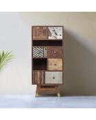 Chiffonnier multi-matériaux peau de vache bois sculpté Naturel - 50x40x110 cm