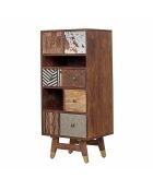 Chiffonnier multi-matériaux peau de vache bois sculpté Naturel - 50x40x110 cm