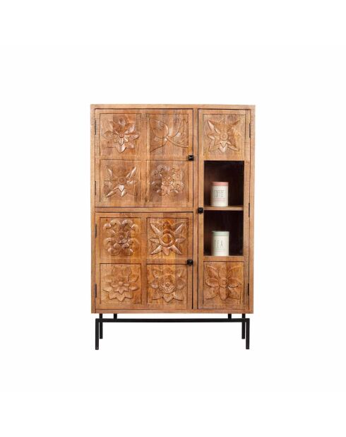 Buffet haut 3 portes Manguier Sculture Beige - 90x40x135 cm