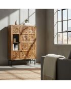 Buffet haut 3 portes Manguier Sculture Beige - 90x40x135 cm