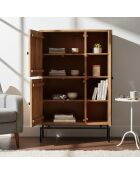 Buffet haut 3 portes Manguier Sculture Beige - 90x40x135 cm