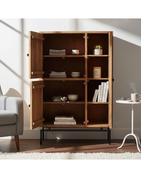 Buffet haut 3 portes Manguier Sculture Beige - 90x40x135 cm