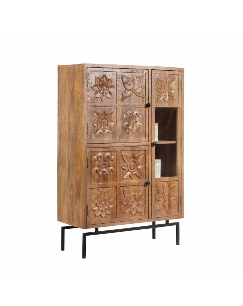 Buffet haut 3 portes Manguier Sculture Beige - 90x40x135 cm