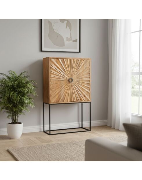 Buffet haut sculpté Manguier Solaris Beige - 100x42x170 cm