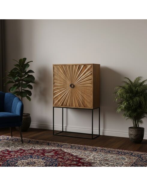 Buffet haut sculpté Manguier Solaris Beige - 100x42x170 cm