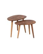 Set 2 tables d'appoint plateau sculpté bois massif Acacia Adir Marron - 58x40x46 cm