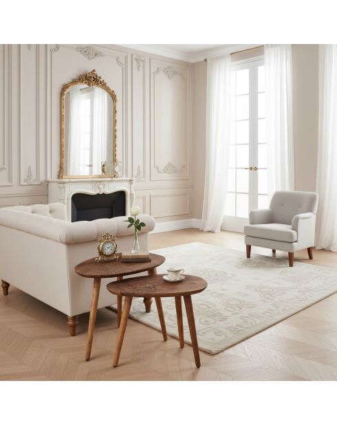 Set 2 tables d'appoint plateau sculpté bois massif Acacia Adir Marron - 58x40x46 cm