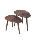 Set 2 tables d'appoint plateau sculpté bois massif Acacia Adir Marron - 58x40x46 cm