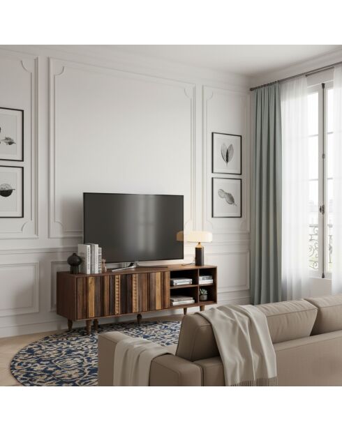 Meuble TV 2 portes 4 niches Manguier Ramon Naturel - 160x40x55 cm