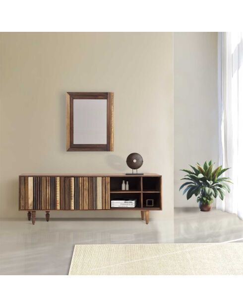 Meuble TV 2 portes 4 niches Manguier Ramon Naturel - 160x40x55 cm