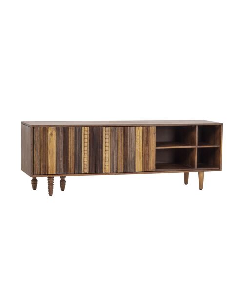 Meuble TV 2 portes 4 niches Manguier Ramon Naturel - 160x40x55 cm