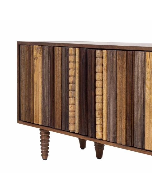 Meuble TV 2 portes 4 niches Manguier Ramon Naturel - 160x40x55 cm