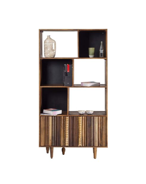 Bibliothèque ouverte 2 portes Manguier Ramon Naturel - 90x40x175 cm