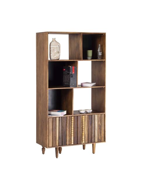 Bibliothèque ouverte 2 portes Manguier Ramon Naturel - 90x40x175 cm