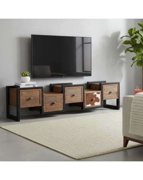 Meuble Tv Zig Zag multi-matériaux peau de vache Naturel - 150x40x40 cm