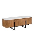 Meuble TV bas 4 portes plateau marbre blanc Manguier Kfir II Marron - 140x42x50 cm