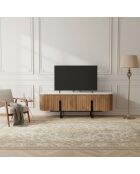 Meuble TV bas 4 portes plateau marbre blanc Manguier Kfir II Marron - 140x42x50 cm
