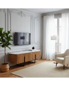 Meuble TV bas 4 portes plateau marbre blanc Manguier Kfir II Marron - 140x42x50 cm