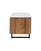 Meuble TV bas 4 portes plateau marbre blanc Manguier Kfir II Marron - 140x42x50 cm