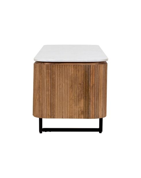 Meuble TV bas 4 portes plateau marbre blanc Manguier Kfir II Marron - 140x42x50 cm
