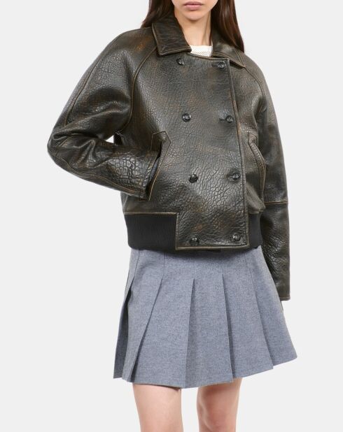 Blouson en cuir marron foncé