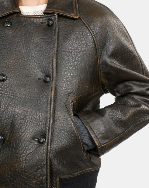 Blouson en cuir marron foncé