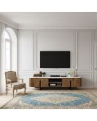 Meuble TV 4 portes, 2 niches plateau marbre blanc Manguier Kfir II Marron - 180x40x45 cm