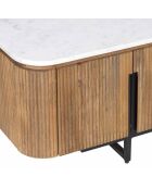 Meuble TV 4 portes, 2 niches plateau marbre blanc Manguier Kfir II Marron - 180x40x45 cm