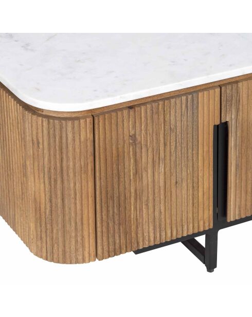 Meuble TV 4 portes, 2 niches plateau marbre blanc Manguier Kfir II Marron - 180x40x45 cm
