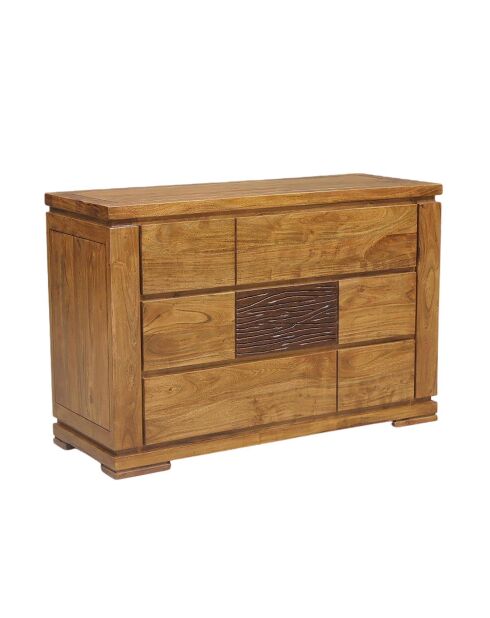 Commode bois sculpté bicolore Acacia Maya Naturel - 120x45x80 cm