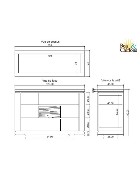 Commode bois sculpté bicolore Acacia Maya Naturel - 120x45x80 cm