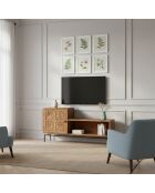 Meuble TV asymétrique 1 porte Manguier Sculture Beige - 148x40x79 cm