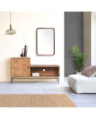 Meuble TV asymétrique 1 porte Manguier Sculture Beige - 148x40x79 cm